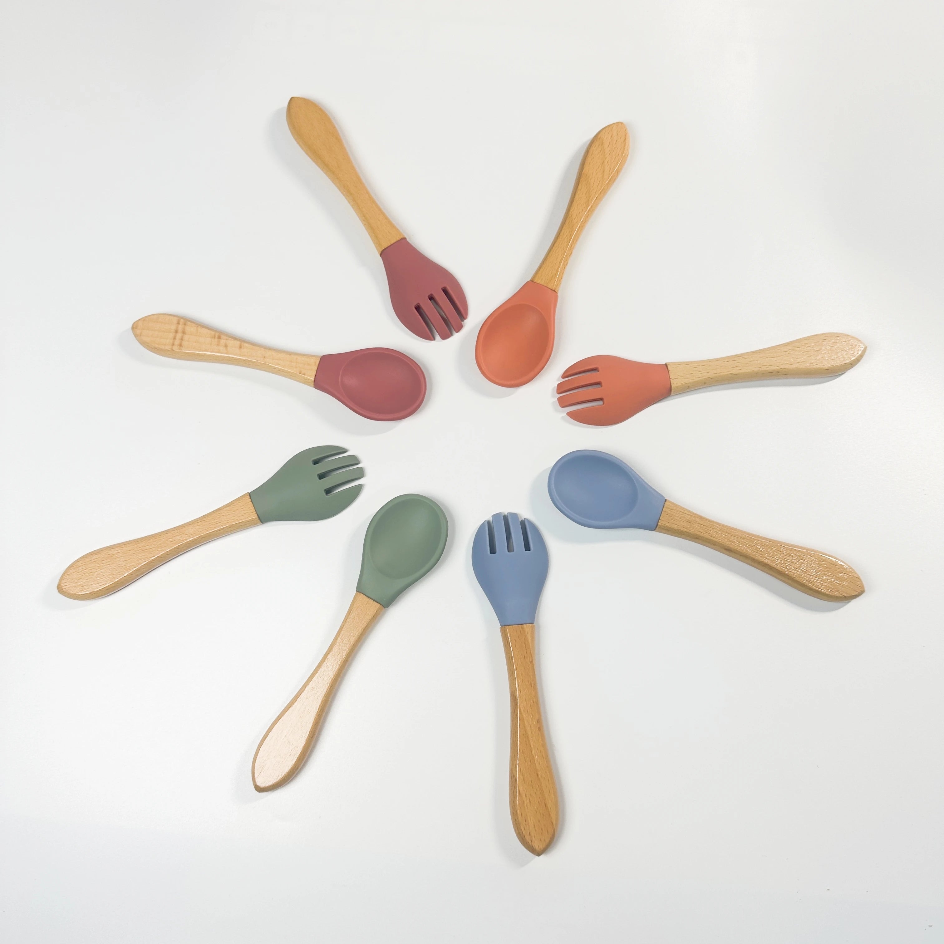 Baby Cutlery Set with Silicone Feeding Spoon and Wooden Fork Utensils for Convenient Eating Time