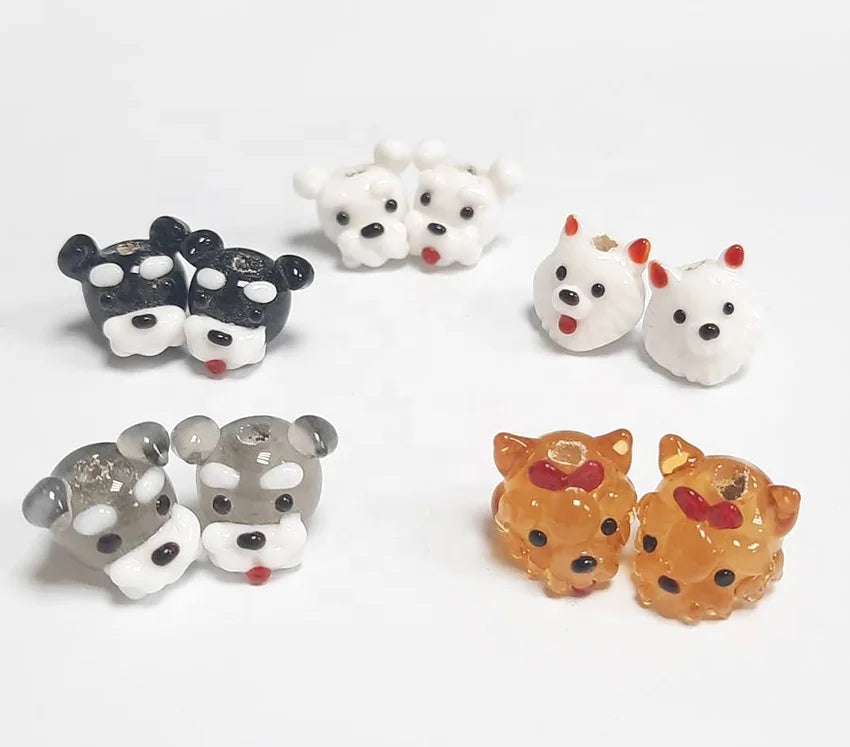 Custom Glass Colored Dog Animal Beads with Circle Decorative Ornament