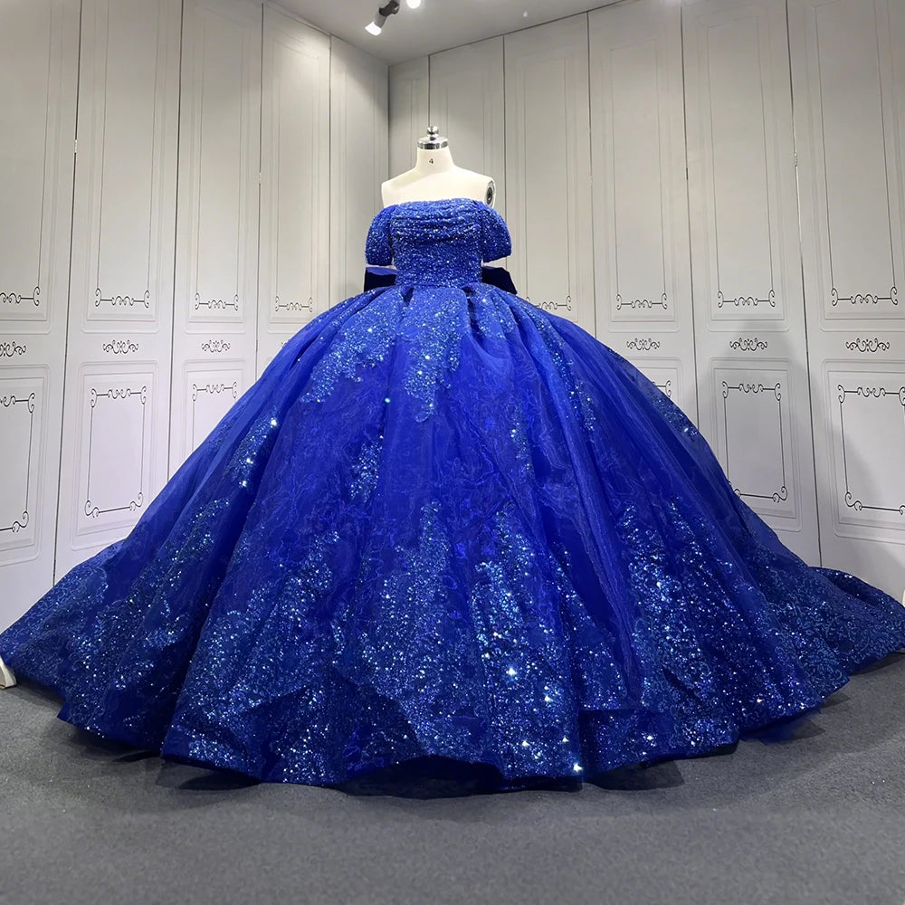 Jancember LSMU37 Vintage Royal Blue Sequins Quinceanera Dresses With Bow