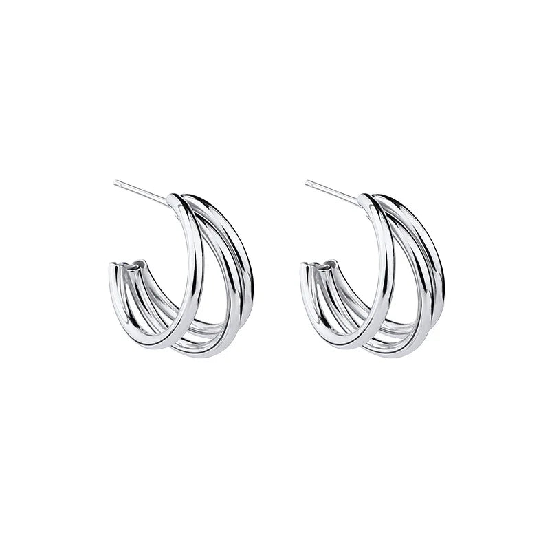 925 Sterling Silver Temperament Three-Circle Earrings Wind Multi-Layer Hollow Circle Wedding Fashion Earrings for Bride