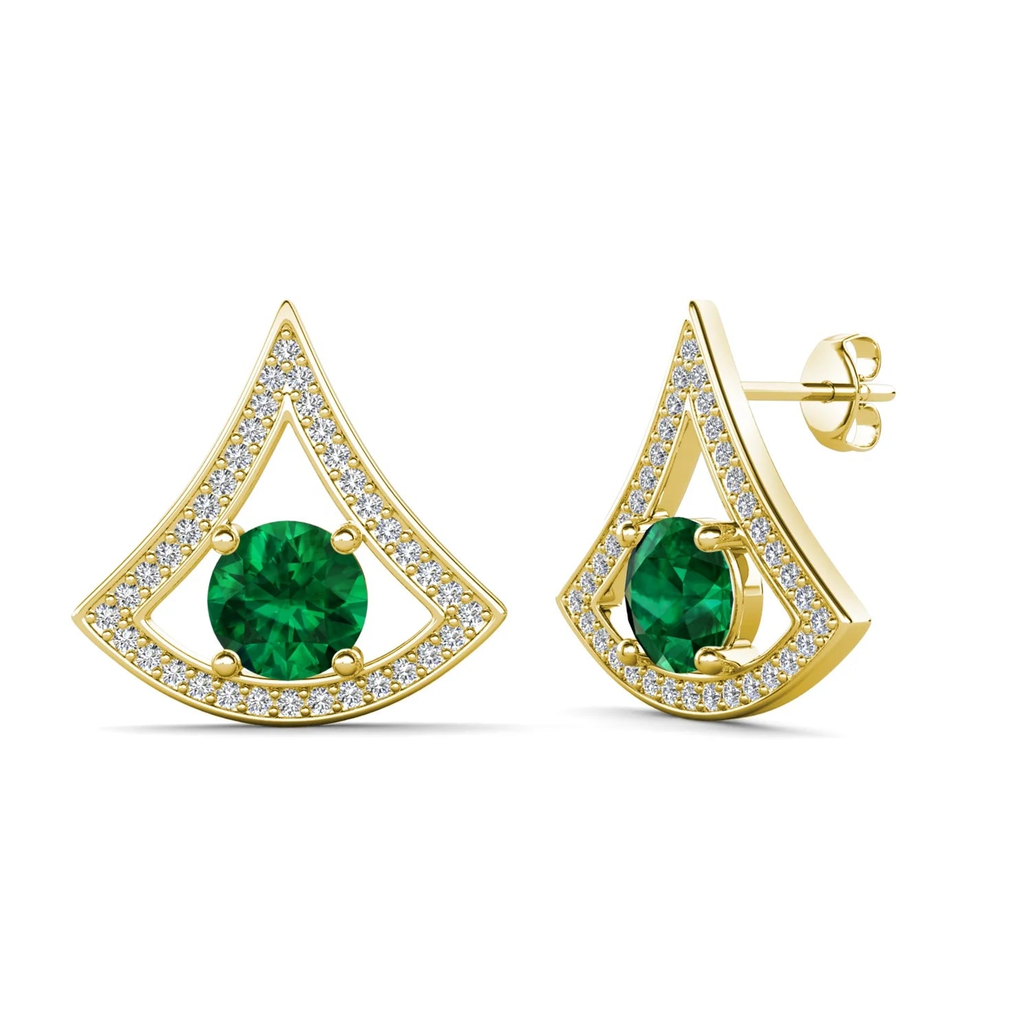 New 925 Sterling Silver Lab Grown Gemstone Vivid Green Emerald Vintage Fan Shaped Stud Earrings for Women Destiny Jewellery