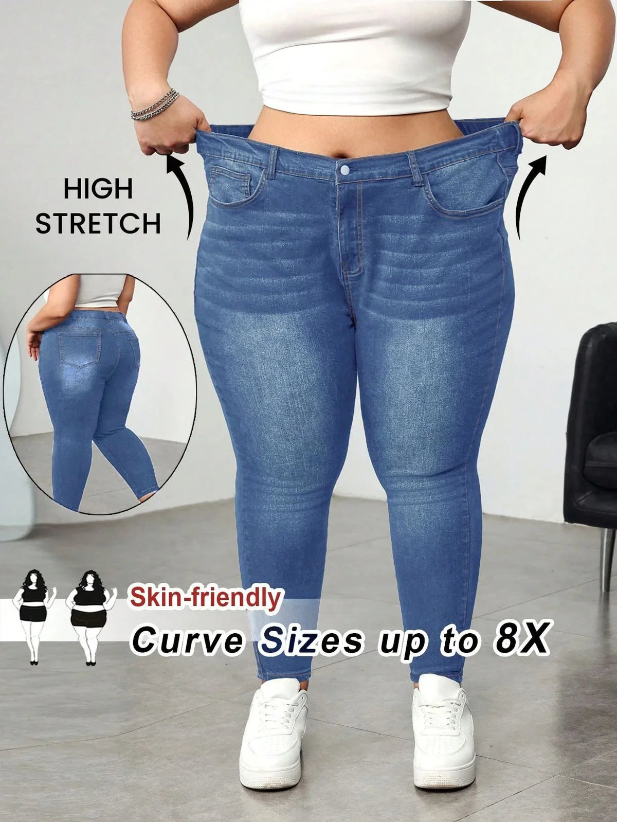 Factory Custom Plus Size Women's Casual Skinny Denim Jeans Whiskers Design Jeans Hot Selling Streetwear Stretch Jeans