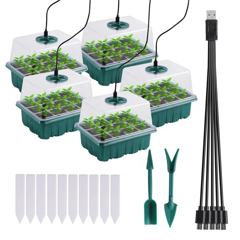 5 Packs 12 Cells Grow LED Light Seed Starter Trays Breathable Cover Garden Flower Seedling Germination Nursery Kit MegaBDM