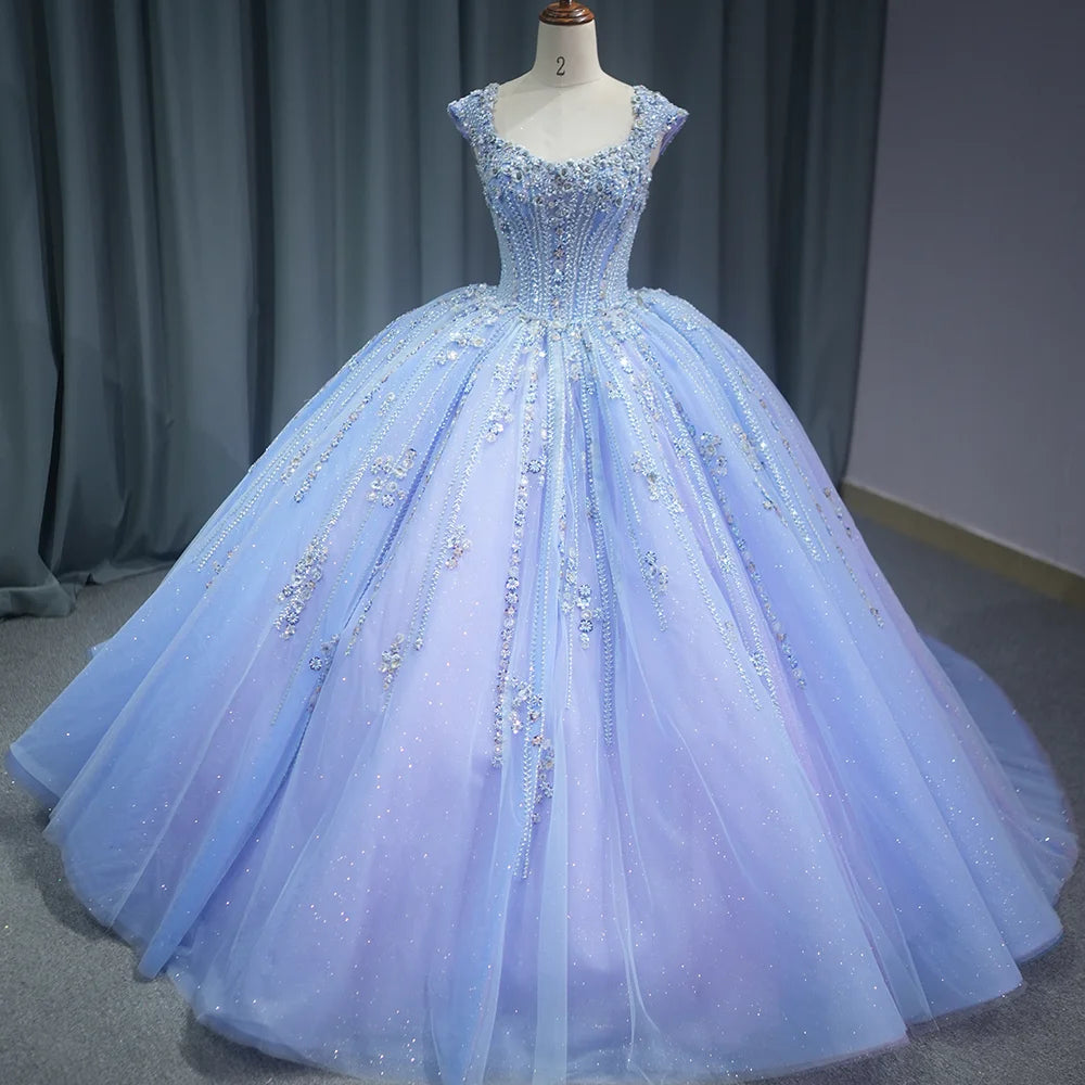 Jancember 1276 Shiny Blue Sleeveless 3d Flower Quinceanera Beading Dresses MegaBDM