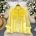 Autumn Full Sleeve Casual Mesh Blouses Women Solid Shirts Ladies Party Tops Clothes Women Wholesale