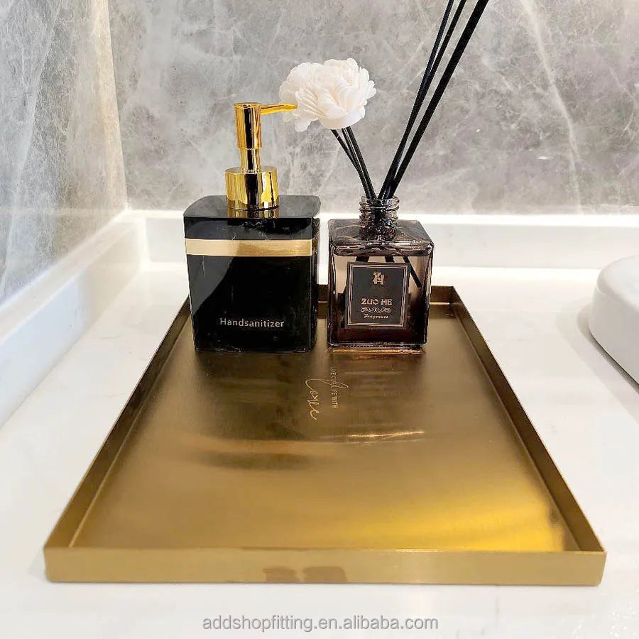 Golden Brushed Steel Organizer Display Bathroom SPA Candle Perfume Trays for Shop
