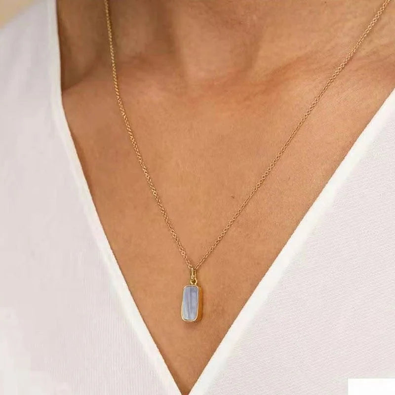 Women Jewelry 18k Gold Plated Rectangle Shell Pendant Choker Necklace Stainless Steel Jewelry Wholesale