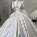 Jancember XS014 Simple Satin Short Sleeve Bridal Ball Gown Wedding Dresses