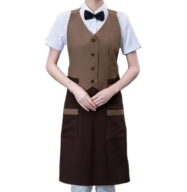 Oem Customized logo Design Long Milk Tea Shop Dessert Shop Restaurant Coffee Shop Waiter Work Apron Uniform