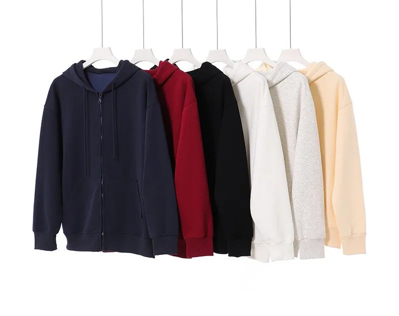 Bangladesh CN Factory Price Custom Logo Embroidery 350G Heavyweight Cotton Blend Crew Neck Oversized Solid Color zip up hoodie MegaBDM