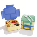 1000ML Plastic Bento Box with Fork and Spoon Sauces Container Multicolor 3 Compartment Bento Lunch Box