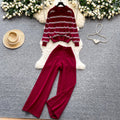 Fall Women's Korean Loose Sets Top And Floral Printed Knitted Pants Set Jogging Suits Wholesale