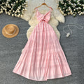 Spring Roman Tunic Slim Casual Midi Dress For Women Hollow Out Backless Lace Dress