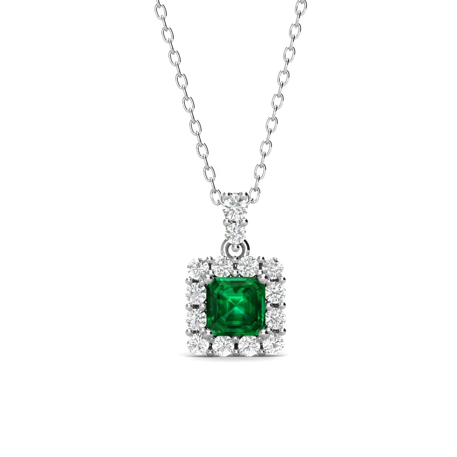 925 Sterling Silver 18K Gold Plated Cushion Cut Emerald Halo Pendant Necklace Jewelry for Women Destiny Jewellery