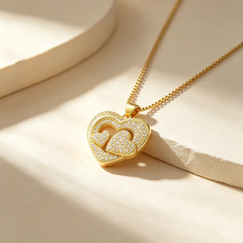 QIKU Exquisite Heart Shape Pendant Women Necklace Copper Zircon Jewelry Accessories Valentine's Day Gift Wholesale Dropshipping