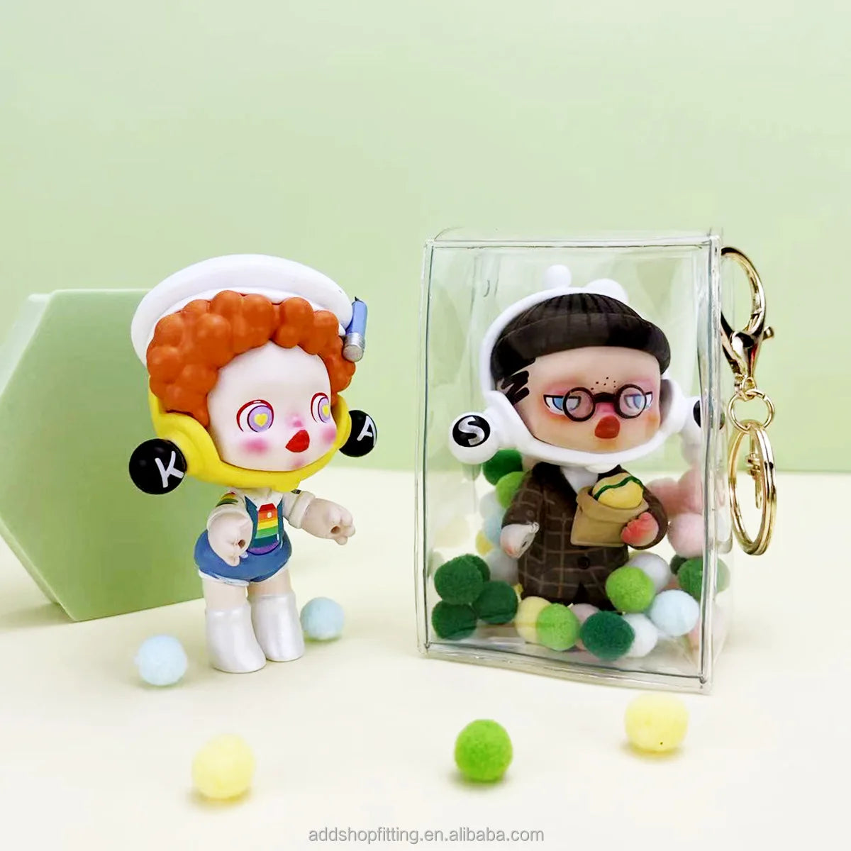 Transparent PVC Waterproof Display Figure Dool Toy Bag with Cover and Keychain for Blind Box Cartoon Dolls