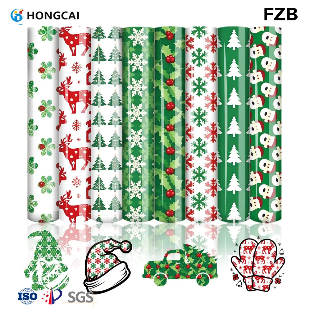 8 Christmas DTF Transfers Snowflake & Tree Print 25*30CM/9.84*11.81in /Washable Iron-on for Totes & Sweaters MegaBDM