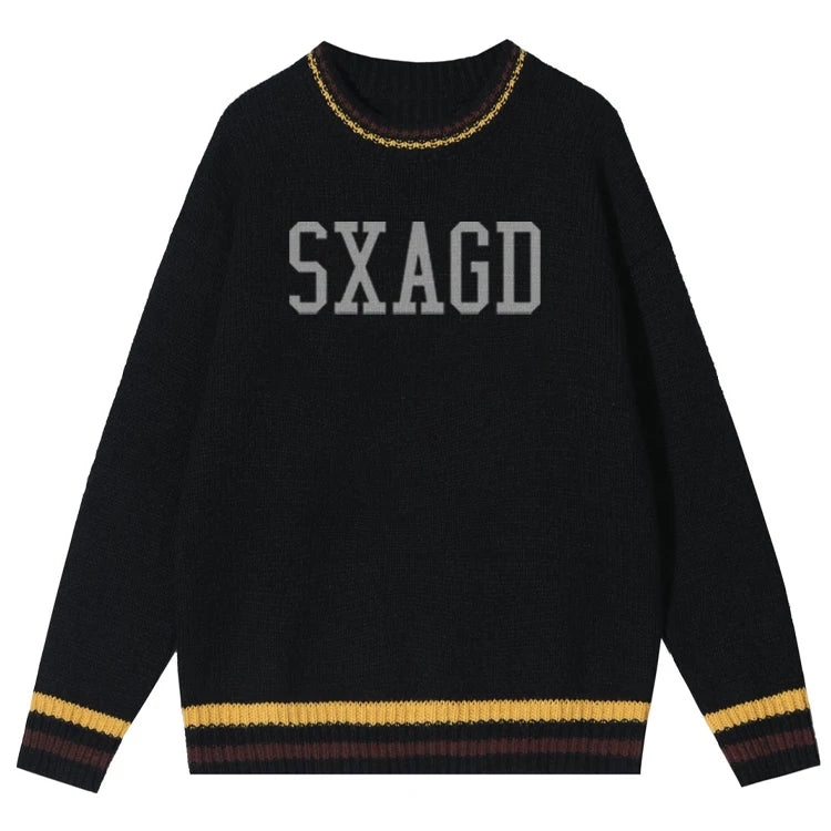 Logo Custom Men's Sweater Winter Sweater Round Neck Letter Jacquard Pullover Loose Casual Retro Knit Wear Sweaters