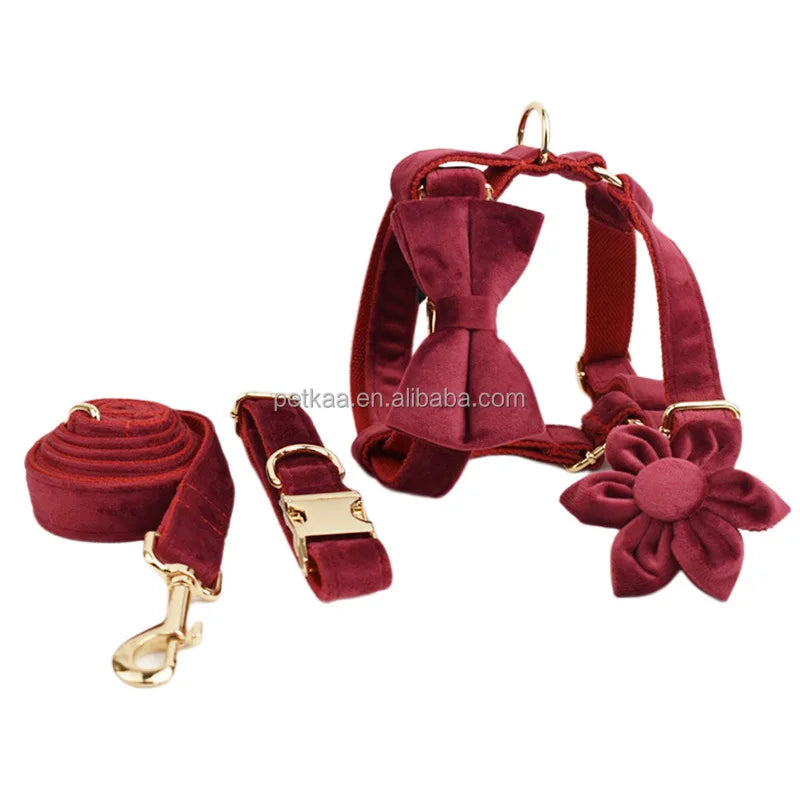 Claret Luxury Elegant Velvet Customize Outdoor Dog Pet Harness High Quality Breathable Padded Dog Style Personal LOGO in Stock MegaBDM