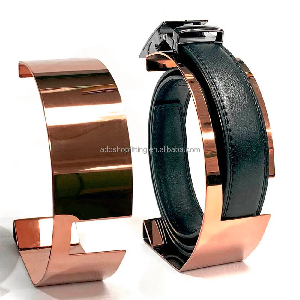 Customized Color Modern Eco-Friendly for Luxury Rose Gold Stainless Steel Tabletop Rack Stand Belt Display for Store Use
