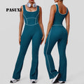 PASUXI Wholesale Hollow Out Back Shaping Yoga Bodysuit with Pads Contrast Color Flare Leg Gym Fitness Jumpsuit for Women MegaBDM