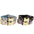 Luxury Polyester Dog Collar Custom Logo Floral Pattern Durable Construction Personalized Options Bone Shape Metallic Buckle-Low