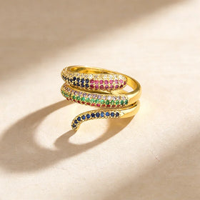 QIKU Snake Shape Colorful Rhinestone Opening Adjustable Crystal Finger Rings Women Girl Party Jewelry Accessories Gift Wholesale