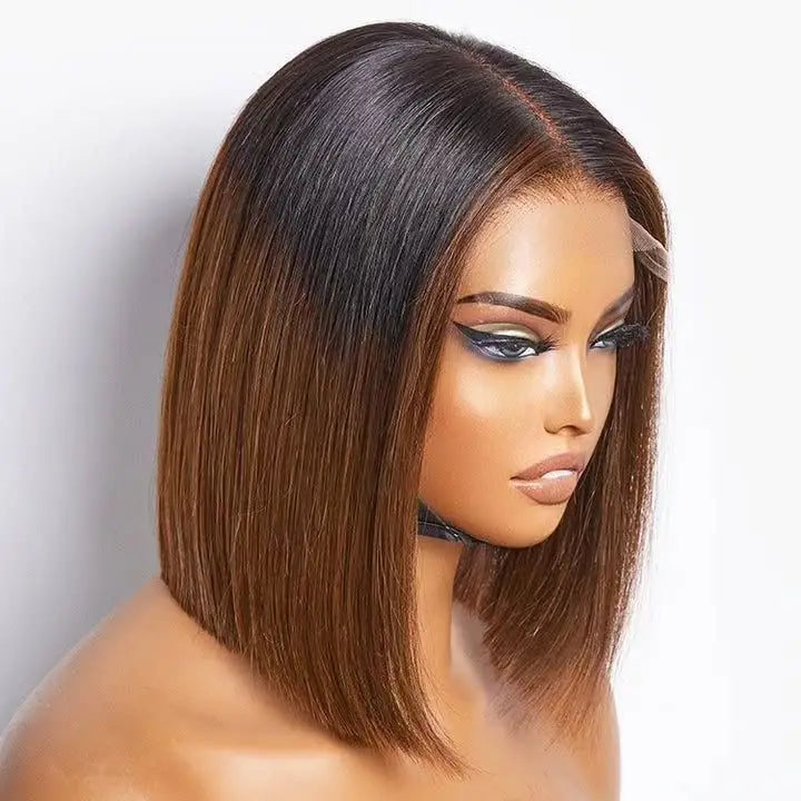 8-14 Inch Brazilian 4x4/2x6 Closure Short Bob Wig with Transparent HD Lace Black Women's Human Hair Color MegaBDM
