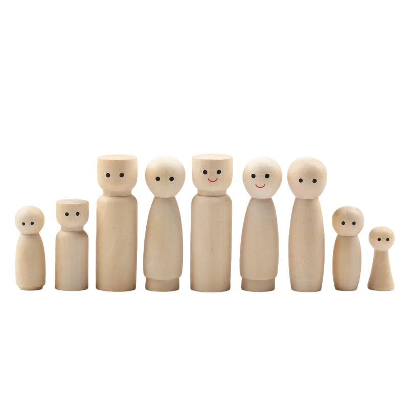 Natural Wood Color Printed Eye Small Wooden Doll Children's Creative Painted Wooden Doll DIY Home Decor Puppet MegaBDM