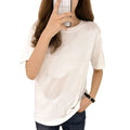 Custom O-Neck Jersey T-Shirt for Women 100% Cotton Lace Button Vintage Casual Plain Design 50 Colors Stock Solid Pattern Spandex