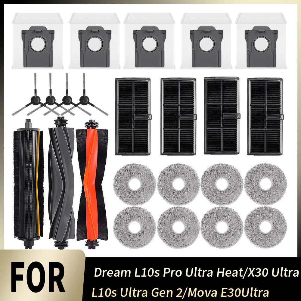 Main Roller Brush Filter Mop Dust Bag Replacement Part for Dreame L10s Pro Ultra Heat/X30 Ultra/Mova E30 Ultra /L10s Ultra Gen 2
