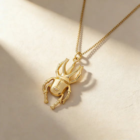 QIKU Animal Unicorn Beetle Shape Pendant Women Necklace Copper Zircon Gold Color Jewelry Accessories Gift Wholesale Dropshipping