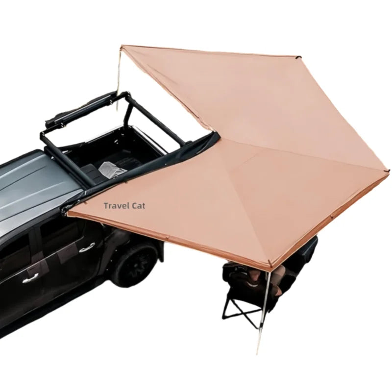Outdoor Waterproof 4x4 Road Car Roof Top Tent Aluminum Hard Case Double Layer Canvas Four-season 270 Degree Awning One Bedroom