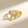 QIKU Charm Butterfly Shape Micro Pave Crystal Gold Color Adjustable Opening Ring Women Jewelry Copper Zircon Accessories Gift