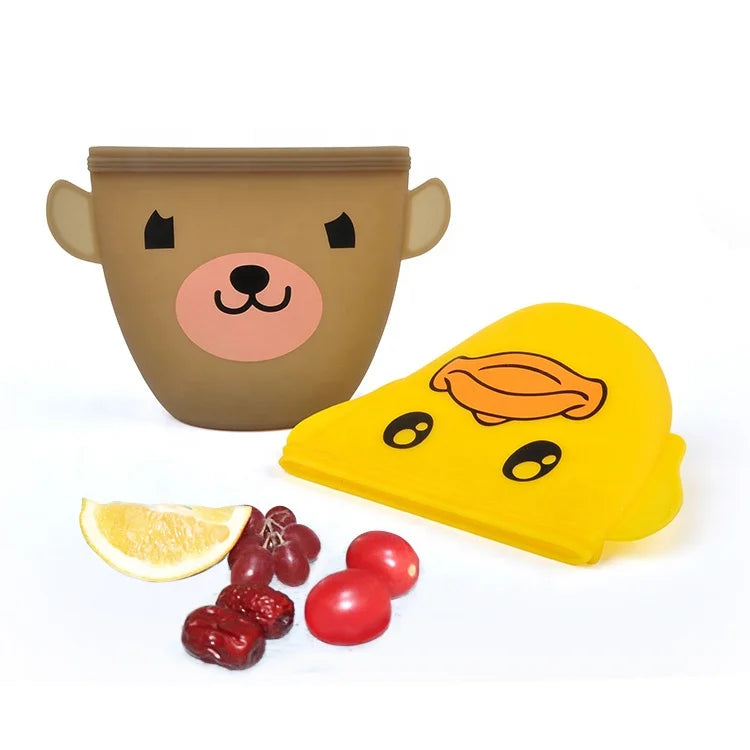 Snack Bag Foldable Injection Silicone Cartoon Character Customize School Outdoor Food Pouch