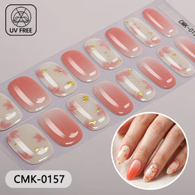 Low MOQ 16 Strips UV Free Gel Nail Stickers Spring Summer Floral Gradient Gold Accent HEMA Free No Bake Semi Cured Nail Wraps