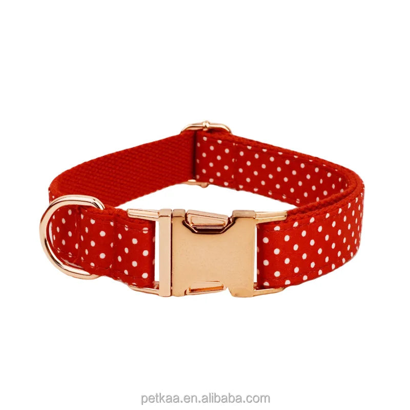 Petkaa 2026 Gold Metal Red Dog Collar Accessories Laser logo Custom Dog Collar and Leash Set OEM ODM New Popular Design Style