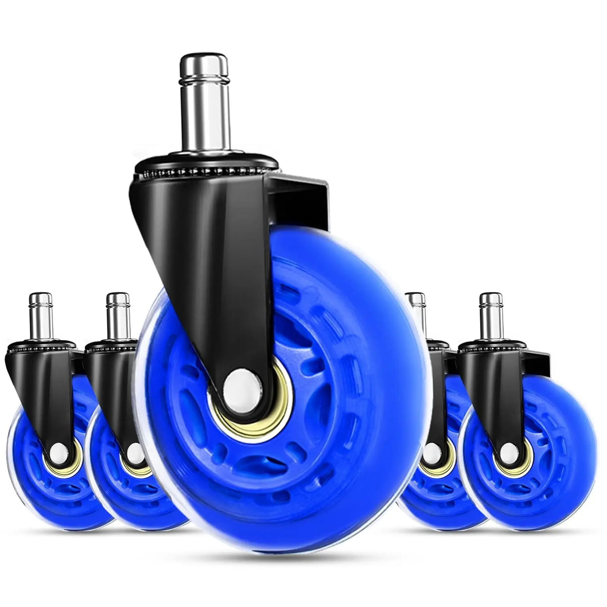 3 Inch 75mm Furniture Swivel Office Chair PU Casters Wheels with Insert Rods 11*22mm 50kg Heavy Duty for Office & School Blue MegaBDM