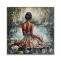 Custom Modern Oil Paintings African Woman Backside Hand-painted Brush Lotus Sit Lake Canvas Art Prints for Art Projects MegaBDM