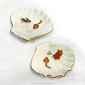 11.5x10.5x2cm White Gold Line Ceramic Luxury Portable Shell Shape Jewelry Display Tray for Home Storage