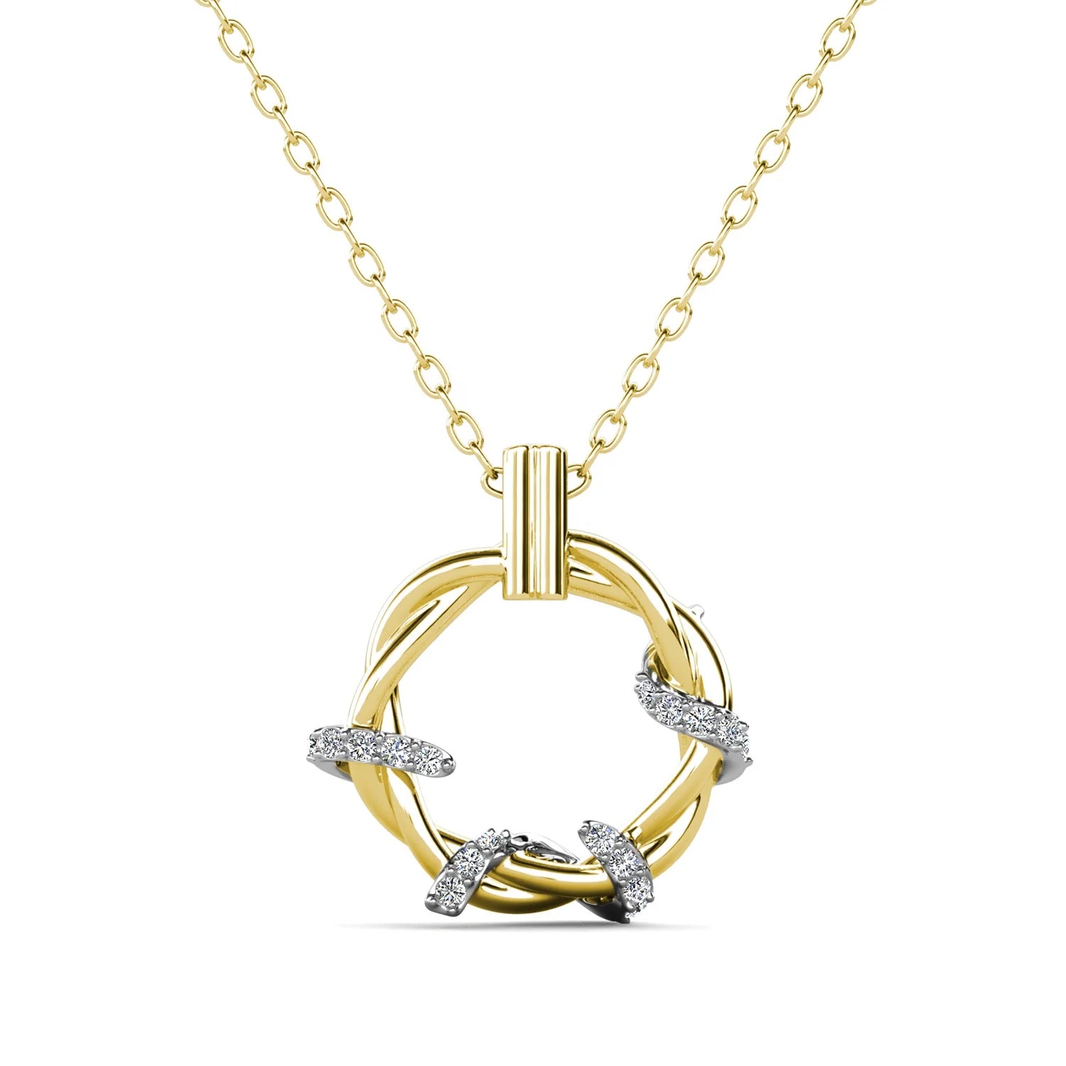 Lab Grown Moissanite Diamond 925 Sterling Silver Two Tones Twisted Circle Pendant Necklace Women Jewelry Destiny Jewellery