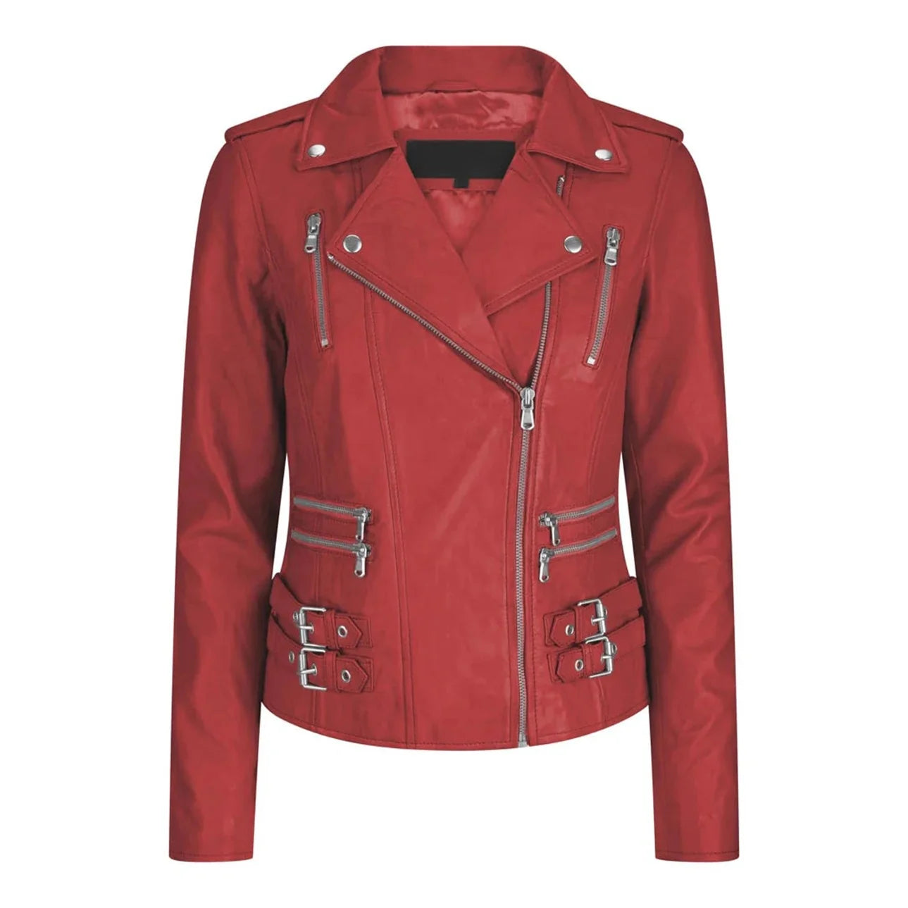 Women's Autumn Leather Jackets Coats O-neck Solid Windproof PU Custom Cowhide Leather Jacket for Ladies