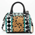 Newly Trend Hand Tooling Florals Checkered Genuine Leather Sport Waterproof Crossbody Shoulder Weekender Mini Speedy Duffel Bags MegaBDM