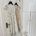 2025 Summer V-Neck Tunic Slim Casual Maxi Dress For Women Printed Floral Lace Dress
