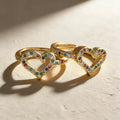 QIKU Romantic Heart Shape Colorful Rhinestone Women Rings Copper Zircon Opening Adjustable Jewelry Accessories Gift Wholesale