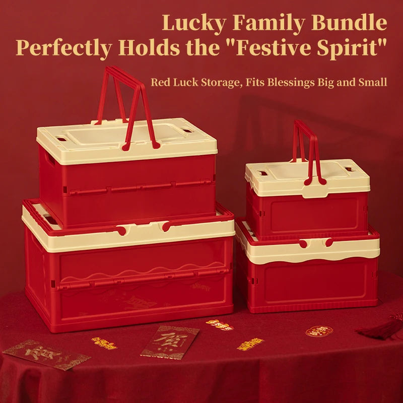 Wholesale Red Eco-Friendly Durable PP Fortune Gift Case for Holiday Portable Collapsible Organizer Foldable Storage Box Handle MegaBDM