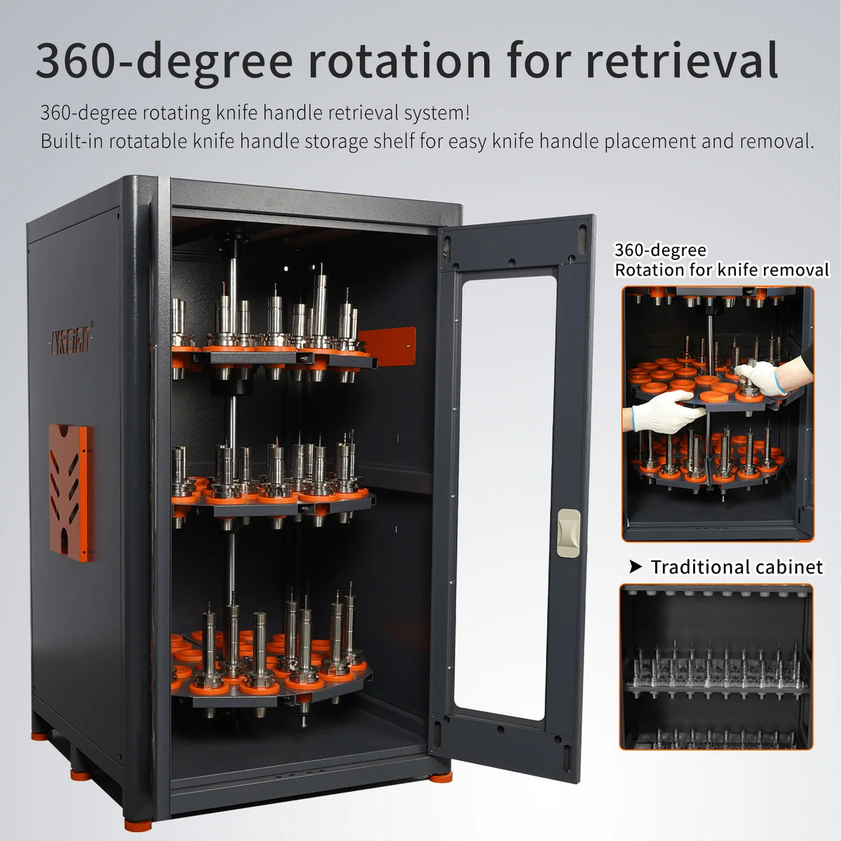 CNC Tool Holder Storage Cabinet with 1 Drawer 120cm Length Rotary CAT40 Vertical 360 Rotating Tool Holder MegaBDM
