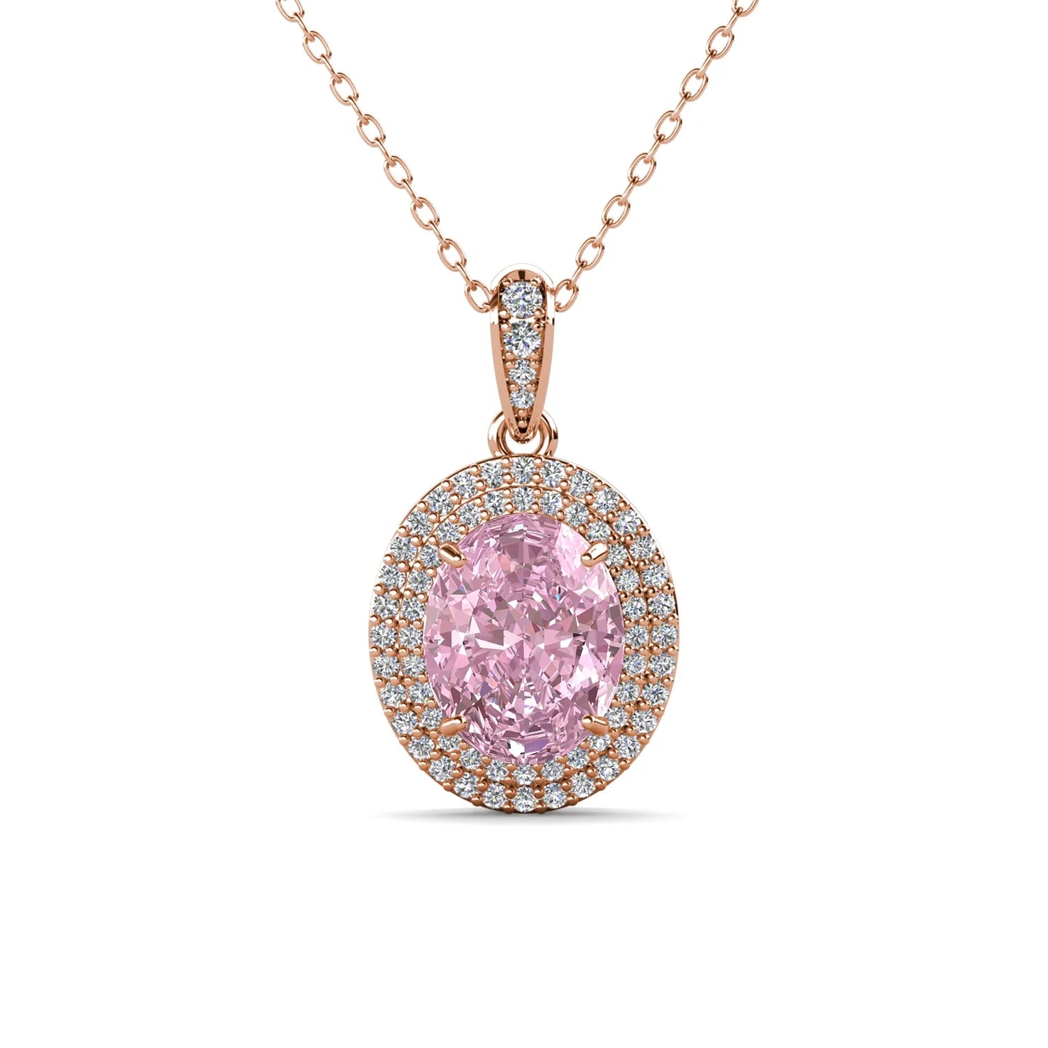 100% Sterling Silver 925 Fine Women Jewelry Ice Crushed Cubic Zirconia Oval Cut Halo Pendant & Charms Necklace Destiny Jewellery
