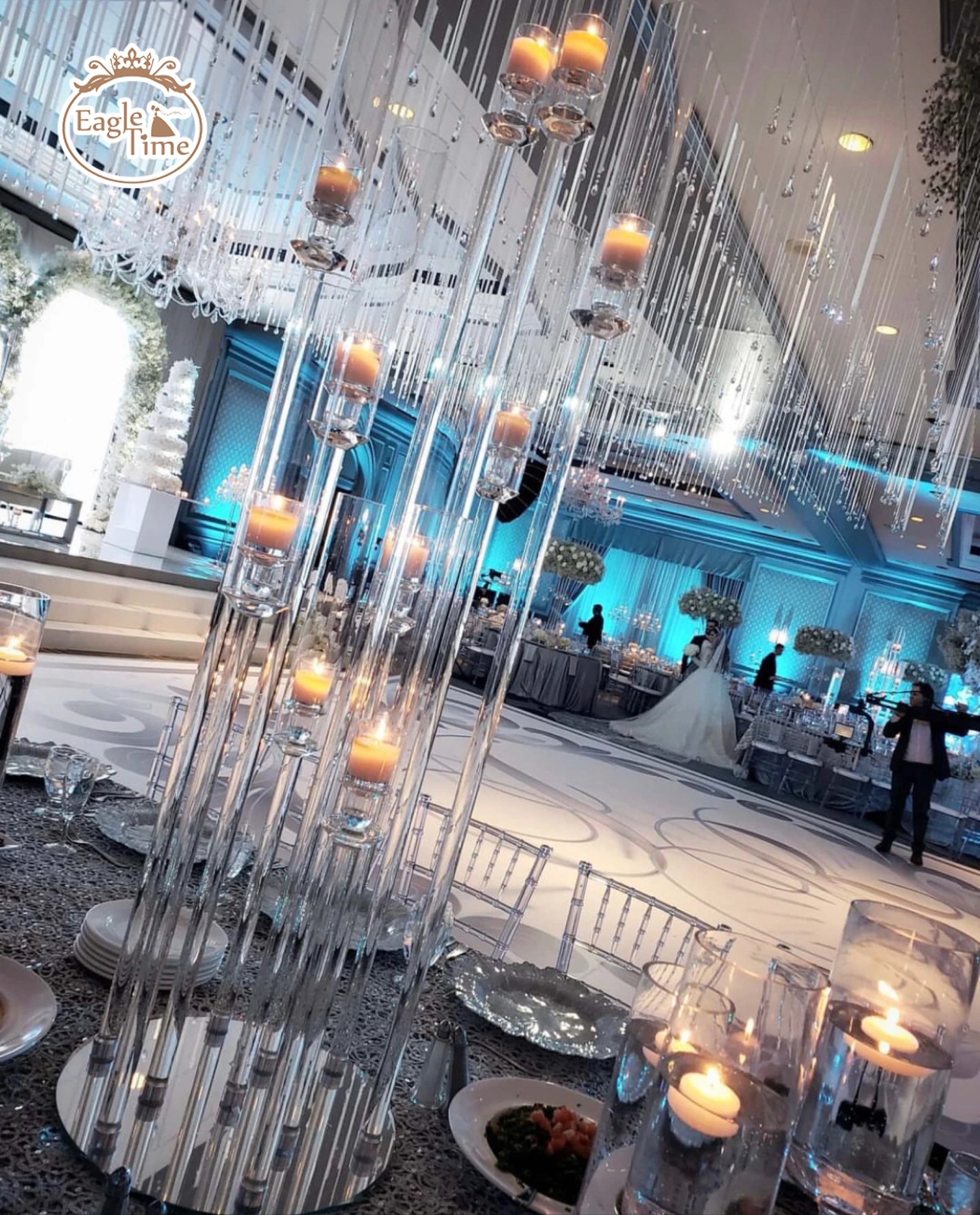 New Modern 10 Arms Table Centerpiece Decoration Candle Holder Crystal Glass Clear Candlestick