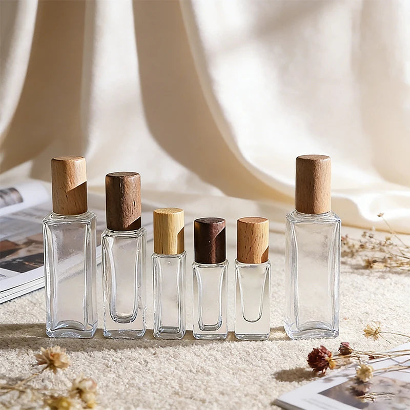 Think Wall 3ml 5ml 10ml 15ml Essential Oil Perfume Square Glass Roller on Bottle with Wooden Lid for Essential Oils Skin Care MegaBDM